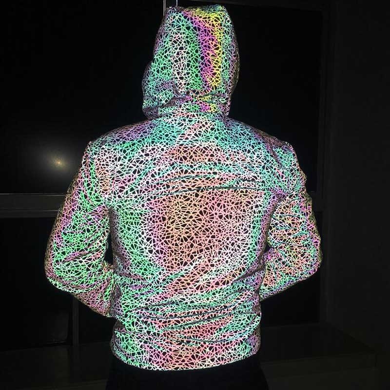KIOVNO Men's Colorful Reflective Night Jackets Coats Hip Hop Light Reflective Jackets Outwear For Male Clothing T200502