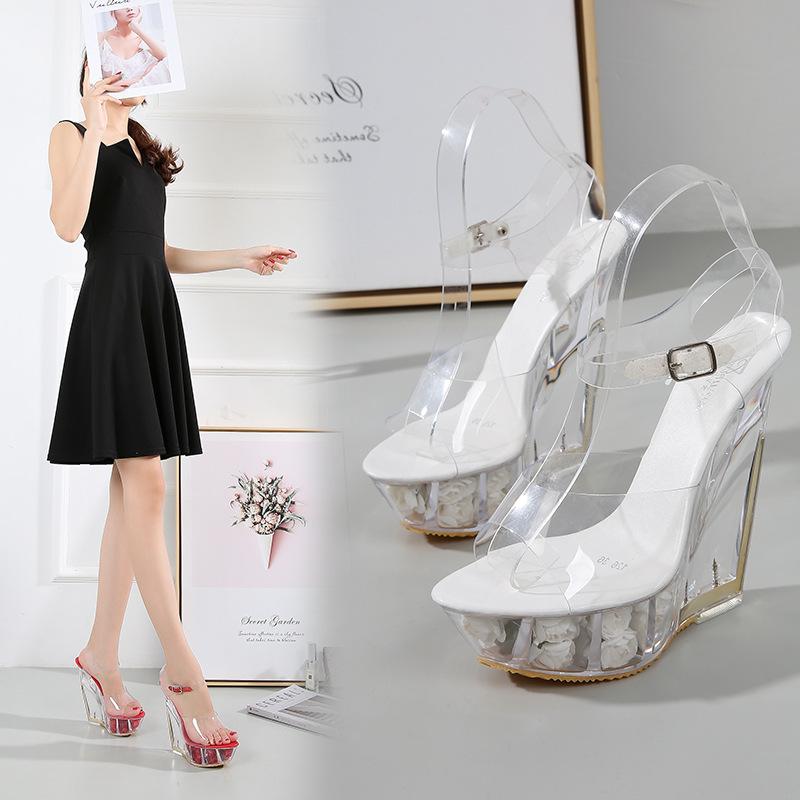 Female Sandals Sexy Transparent Platform High Heels Fashion 10/15 CM Ladies Party Shoes Woman Wedge Heel Wedding Pumps Big 34-43, 15cm black 
Female Sandals Sexy Transparent Platform High Heels Fashion 10/15 CM Ladies Party Shoes Woman Wedge Heel Wedding Pumps Big 34-43, 15cm black