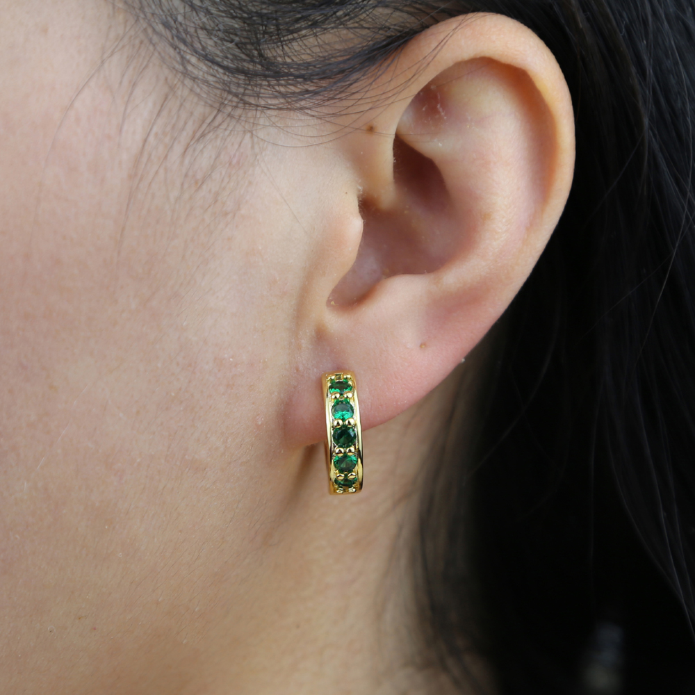 Gold Color Rainbow Multi Color Cubic Zirconia CZ Mini Small Hoops Fashion Women Chunky Mini Hoop Earring Drop Ship