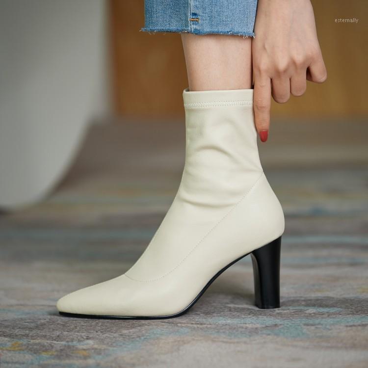 White Real Leather Women Sock Boots Pointed Toe Short High Heels Autumn Bottes Femme Black Rubber Gothic Botines Mujer 2020 Bota1
White Real Leather Women Sock Boots Pointed Toe Short High Heels Autumn Bottes Femme Black Rubber Gothic Botines Mujer 2020 Bota1