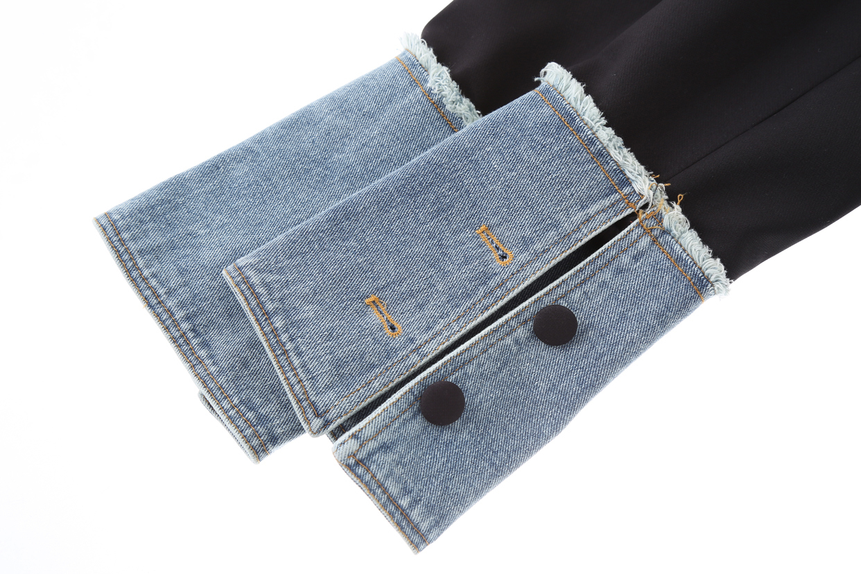 DEAT Women Denim Spliced Hit Color Split Blazer Lapel Long Sleeve Loose Fit Jacket Fashion Spring Autumn 13S186 201114