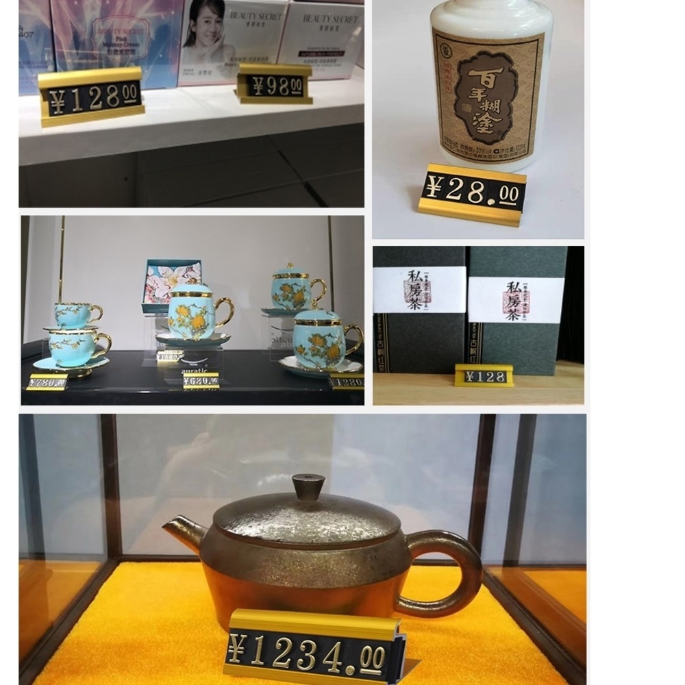 Big Label Counter Shelf Desk Top Sign Jewelry Combined Pricing Cube Digital ¥ Metal Price Tag Holder