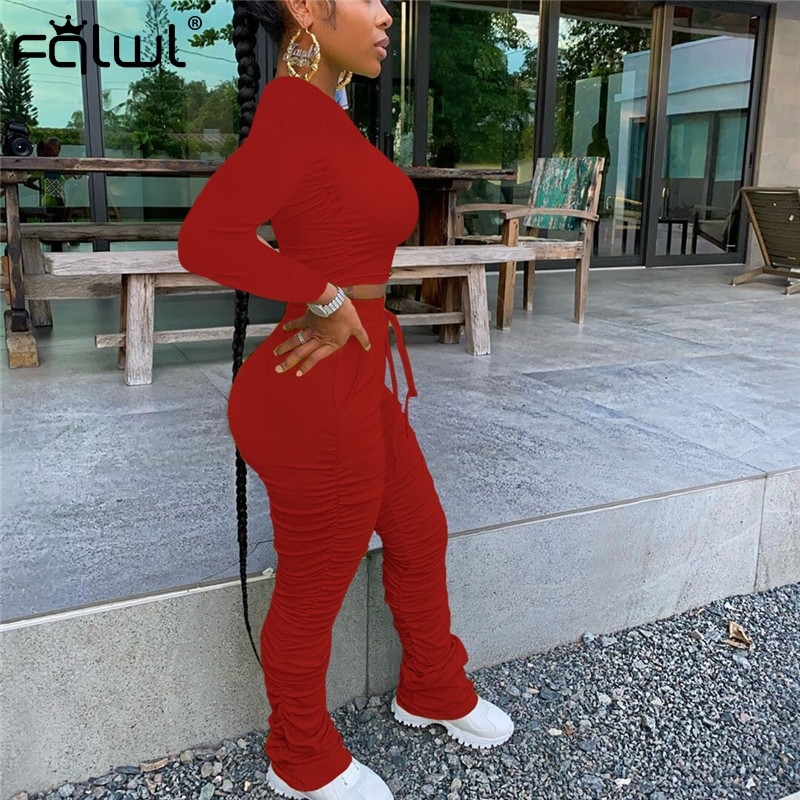 FQLWL Streetwear Autumn Two 2 Piece Set Women Outfits Long Sleeve Crop Top Female Stacked Leggings Pants Ladies Tracksuit Women 201007