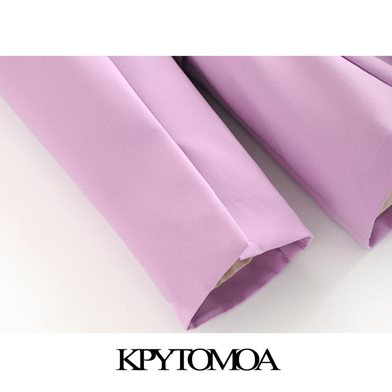 KPYTOMOA Women Fashion Office Wear V Neck Blazer Coat Vintage Long Sleeve Back Vents Pockets Female Outerwear Chic Tops 201106