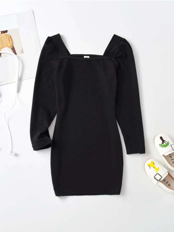 Girls Solid Fitted Dress SHE