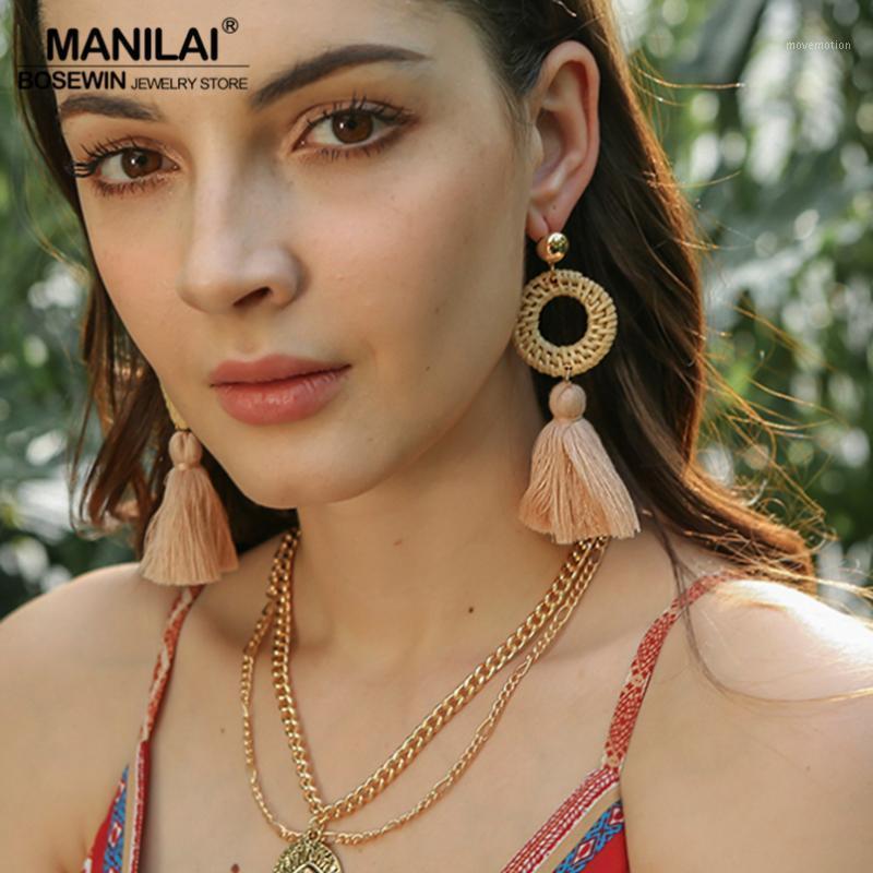 MANILAI Women Circular Straw Rattan Tassel Earrings Long Dangle Fringed Earrings Bohemian Statement Eardrop Jewelry Big1
MANILAI Women Circular Straw Rattan Tassel Earrings Long Dangle Fringed Earrings Bohemian Statement Eardrop Jewelry Big1
