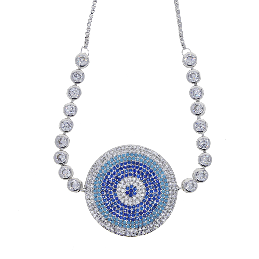 Wholesale Large Round Evil Eye Bracelet Bangles with Colorful Blue Cz Paved Women Tennis Chain Bracelet for Women Wedding Jewelry