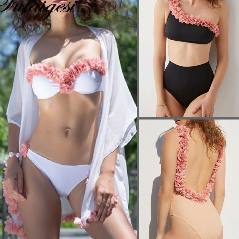 Swimwear Lace Up Hot Swimsuit Beach Wear Solid White Bath Suits 3D Floral Women Bandeau Bikini Set Crochet Flower Ruffle Push Up Y200319
Swimwear Lace Up Hot Swimsuit Beach Wear Solid White Bath Suits 3D Floral Women Bandeau Bikini Set Crochet Flower Ruffle Push Up Y200319