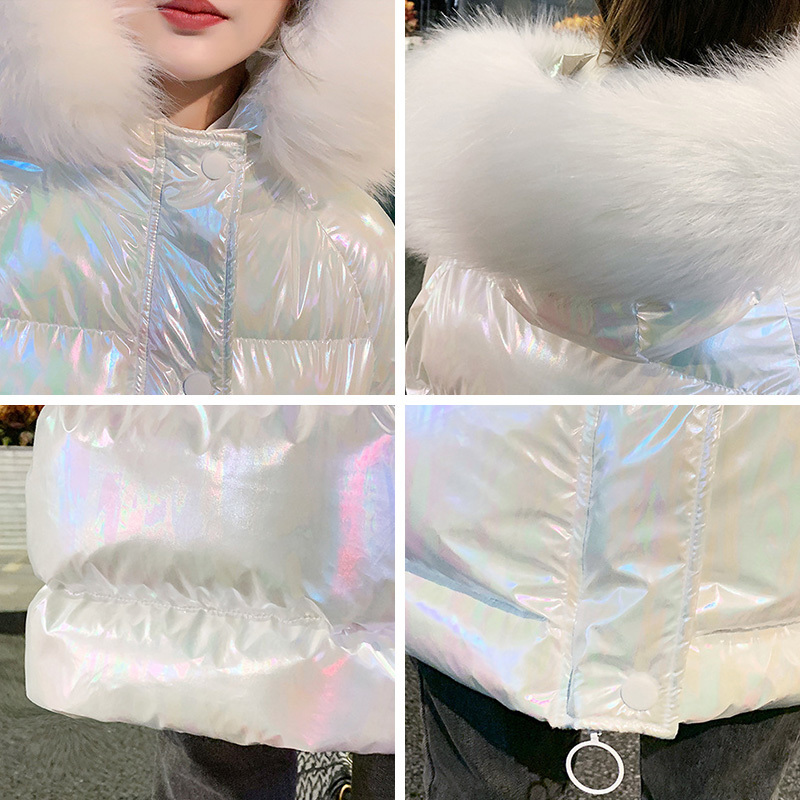 Long Glossy Hooded Parka Jacket Women Warm Thicken With Fur Collar White Long Winter Coats Parka 201128