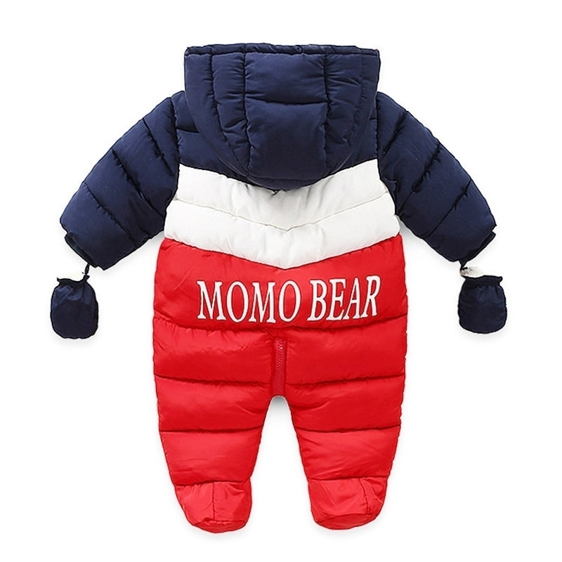 Baby Boy Winter Duck Down Snowsuit Newborn Thick Outerwear Rompers Fleece Liner Baby Snow Wear Hooded Jumpsuit Children Clothes 201030