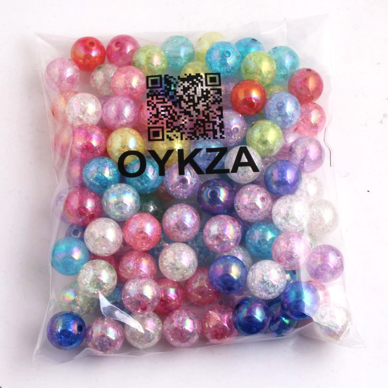 OYKZA Fashion Jewelry Acrylic Round Crackle AB Beads for Chunky Necklace DIY Making 10mm 12mm 16mm 20mm T200323