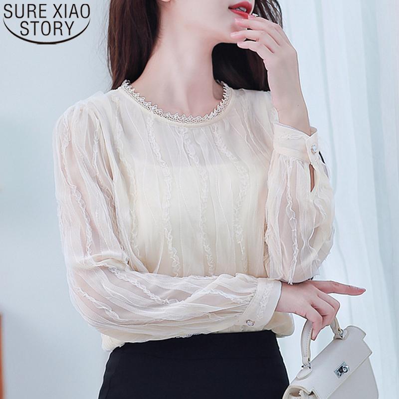 2021 New Korean Elegant Chiffon Shirts Office Lady Mesh Lace Long Sleeve Women Blouse Women Solid Pullover Female Tops 10932, Apricot 
2021 New Korean Elegant Chiffon Shirts Office Lady Mesh Lace Long Sleeve Women Blouse Women Solid Pullover Female Tops 10932, Apricot