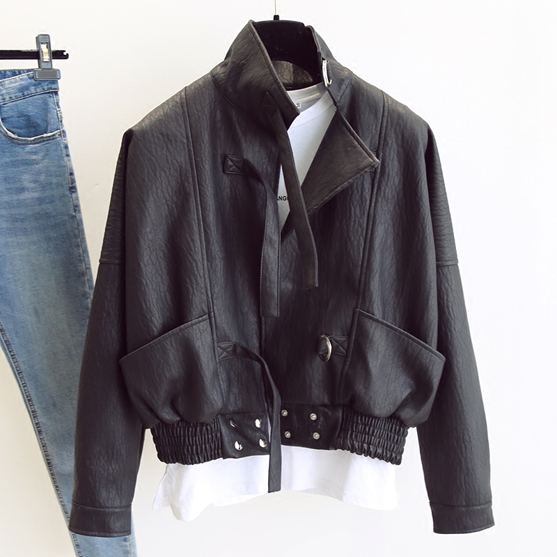 Fitaylor Harajuku Faux Leather jacket Batwing Sleeve Loose Biker Coat Casual Autumn Women PU Outwear Punk Bomber Jackets 201226