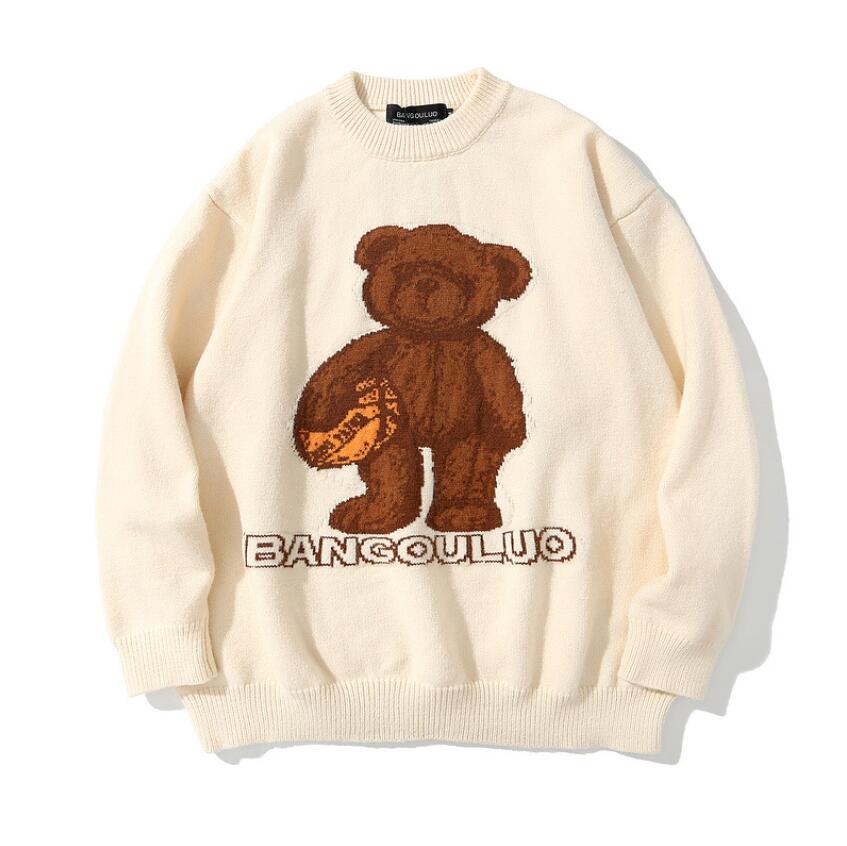 Autumn winter Bear jacquard Sweater mens fashion long sleeve loose pullover Man O collar BF style Hip hop knitted Tops w1110, White
Autumn winter Bear jacquard Sweater mens fashion long sleeve loose pullover Man O collar BF style Hip hop knitted Tops w1110, White