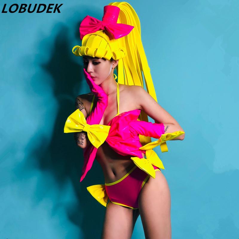 Festival Carnival Party Bar Nightclub Stage Outfit Pink Bow Bikini Wig Headdress 4 Piece Set DJ Team Show Performance Costume
Festival Carnival Party Bar Nightclub Stage Outfit Pink Bow Bikini Wig Headdress 4 Piece Set DJ Team Show Performance Costume