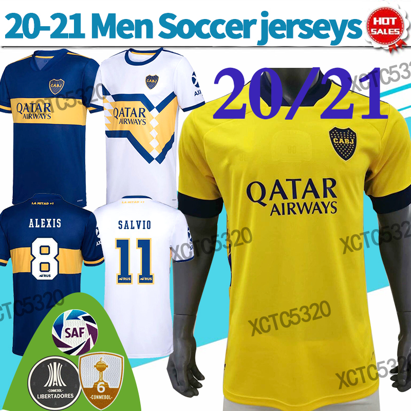 20 21 Boca Juniors Soccer Jerseys #10 TEVEZ #16 DE ROSSI third Soccer Shirts men home away football shirt Customized, Black;yellow