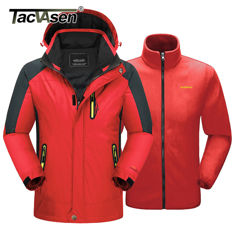 TACVASEN Winter 2-in-1 Jacket Men's Waterproof Ski Snow Jacket Coat Fleece Liner Windproof Hooded Mountain Coat Man Windbreaker 201130