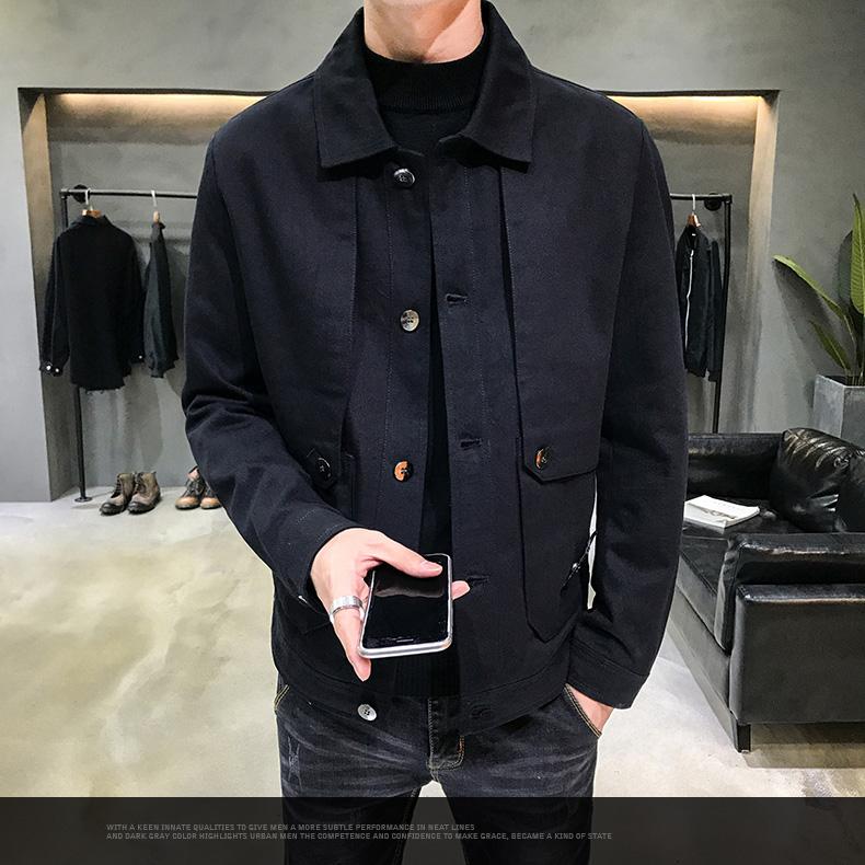 New men's autumn and winter casual work jacket cotton loose denim jacket trend cool winter embroidery trend, Black 
New men's autumn and winter casual work jacket cotton loose denim jacket trend cool winter embroidery trend, Black