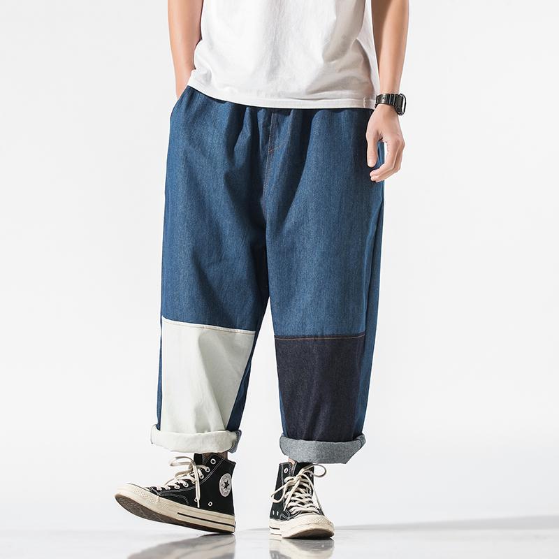 Streetwear men's jeans Japanese long Japanese casual jeans 2020 new men's jogging pants plus size 5XL, Blue