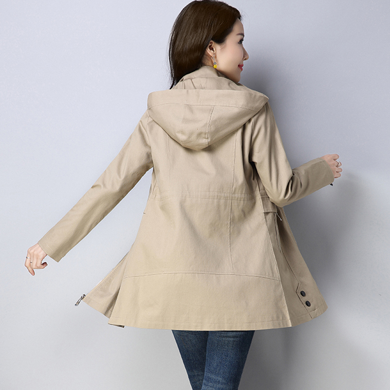 Spring Trench Coat Womens Autumn Casual Loose Windbreakers Womens Solid Hooded Plus Size Coats Female Long Slim Windbreaker T200319