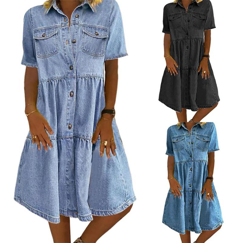 Women Plus Size Denim Dress Retro Women Short Sleeve Turn Down Collar Pocket Button Knee-length Denim Dress jean 5XL, Black
Women Plus Size Denim Dress Retro Women Short Sleeve Turn Down Collar Pocket Button Knee-length Denim Dress jean 5XL, Black