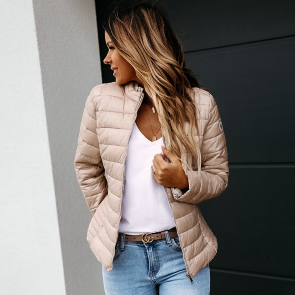 Autumn Thin Basic Jacket Coat For Women Ultralight Cotton Zipper Short Parkas Female Fashion Solid Slim Fit Outwear 201019