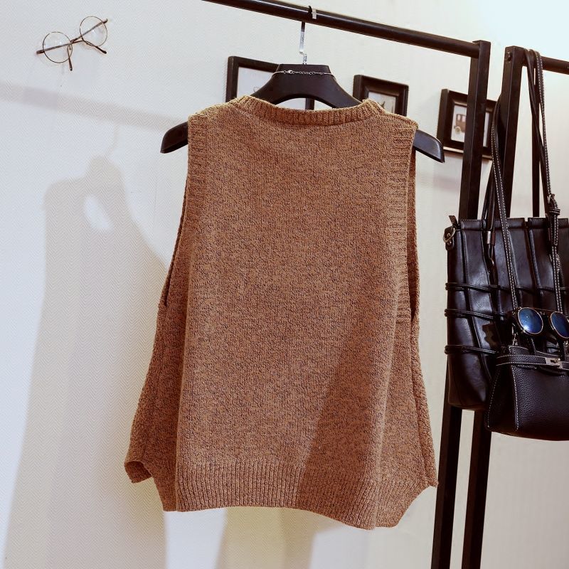 V-neck Sleeveless Fashion Sweater Vest Women Loose Pocket Decoration Frill Knitted Bottoming Sweater Vest Pullover Female Spring 201017