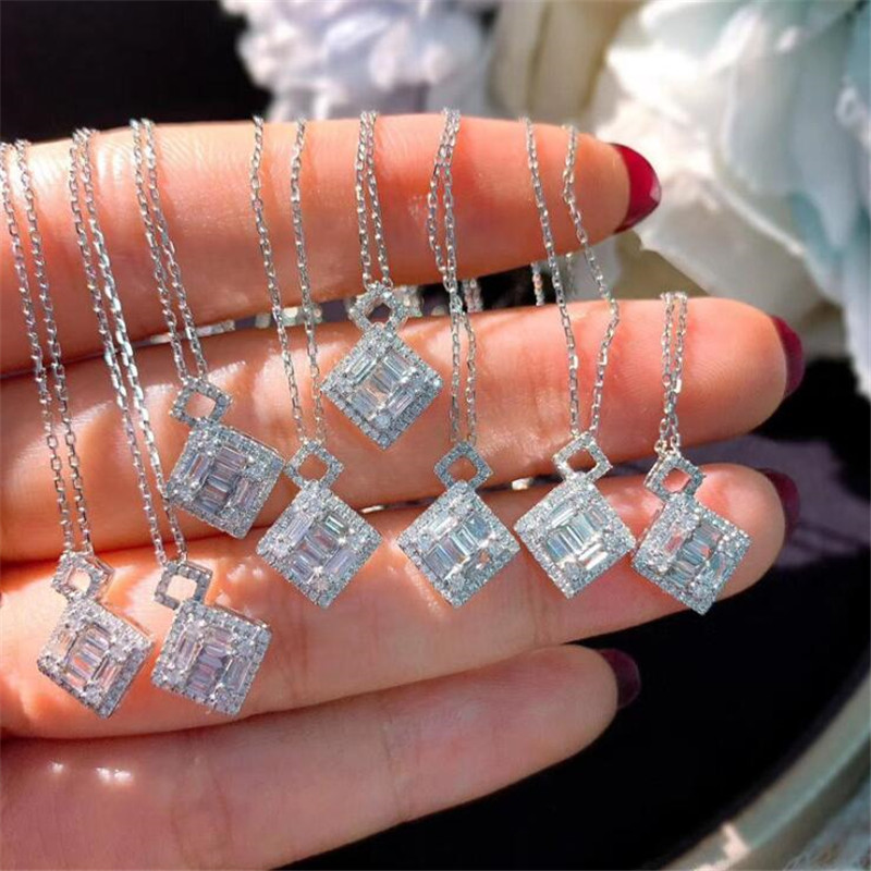 Sterg Sier Princess Cut Pendant Necklace with Sparkg White Topaz & CZ Dias 079f