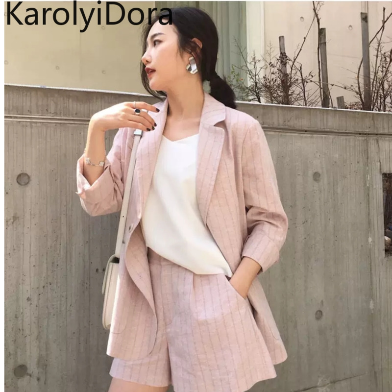 Women's suit 2020 striped women shorts casual office lady blazer jacket high waist pant 2 piece set female LJ200907, Image color
Women's suit 2020 striped women shorts casual office lady blazer jacket high waist pant 2 piece set female LJ200907, Image color