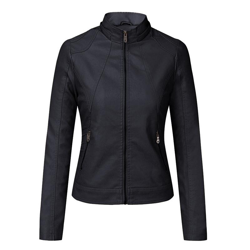 2020 autumn solid cashmere PU leather jacket plus size hooded stand collar slim outwear female casual coats veste en cuir femme