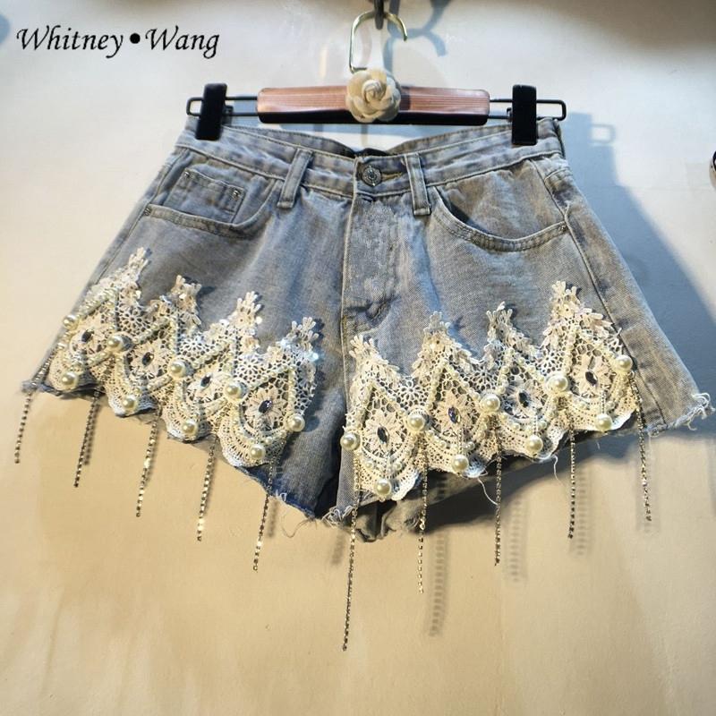 WHITNEY WANG 2021 Spring Summer Fashion Streetwear Lace Waves Diamonds Tassel Denim Shorts Women Jeans Short Plus Size 5XL, Blue
WHITNEY WANG 2021 Spring Summer Fashion Streetwear Lace Waves Diamonds Tassel Denim Shorts Women Jeans Short Plus Size 5XL, Blue