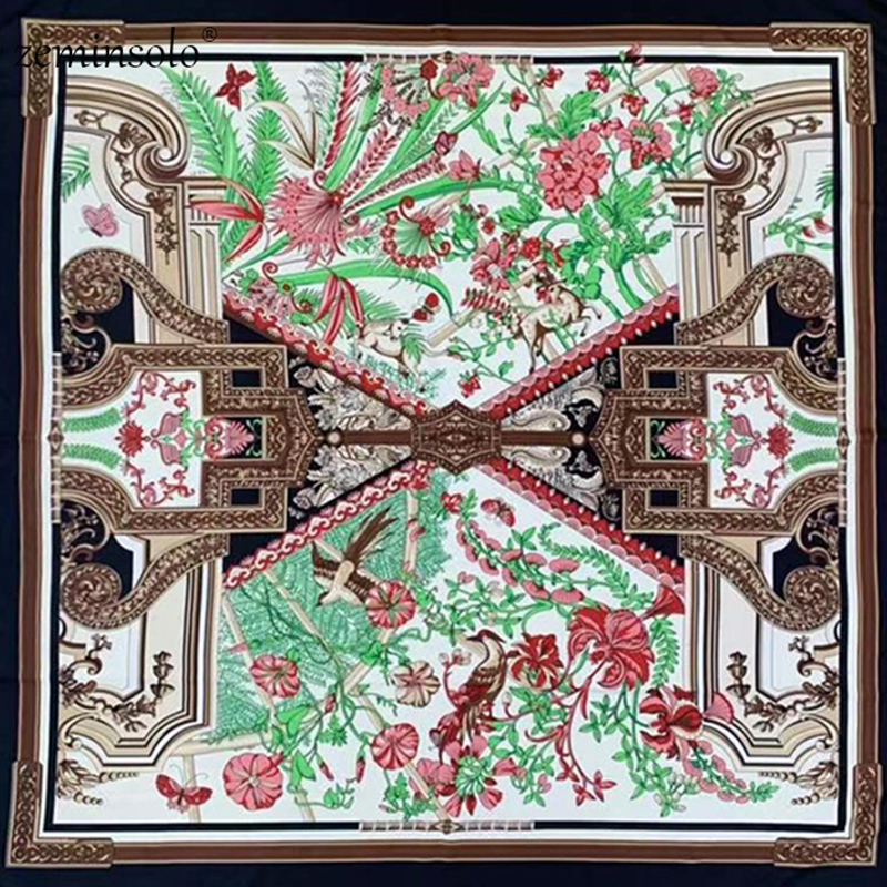130* Silk Square Scarf Women Scarves Printed Foulard Big Hijab Bandana Lady Neckerchief High Quality Silk Scarves Shawls LJ201112