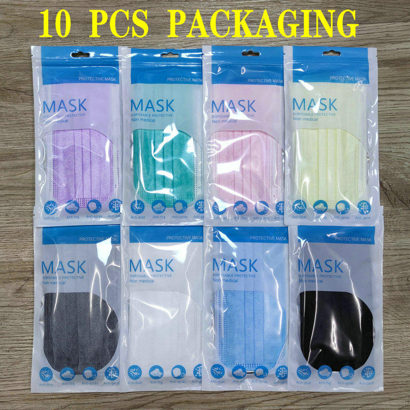 8 Colors Adult Mask 10PCS Retail package Fashion Designer Face mask 3 layers Black Disposable Non-Woven Anti-Dust mascarilla mascherina
8 Colors Adult Mask 10PCS Retail package Fashion Designer Face mask 3 layers Black Disposable Non-Woven Anti-Dust mascarilla mascherina