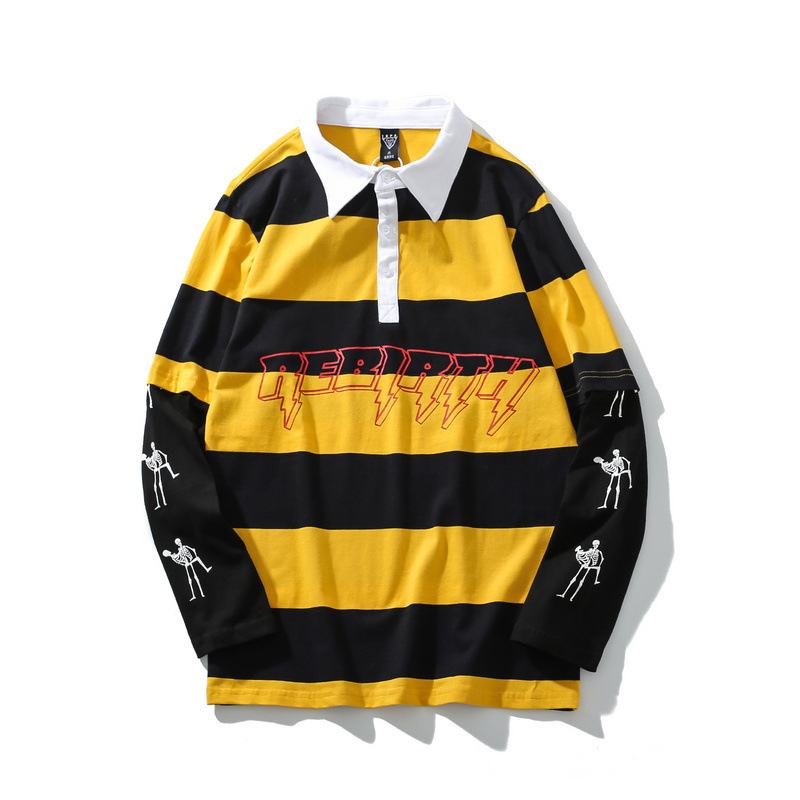 Sweatshirt Men Fake 2 Pieces Men Turn-down Collar Striped Print Pullover College Style High Street Sweatshirt, Yellow
Sweatshirt Men Fake 2 Pieces Men Turn-down Collar Striped Print Pullover College Style High Street Sweatshirt, Yellow