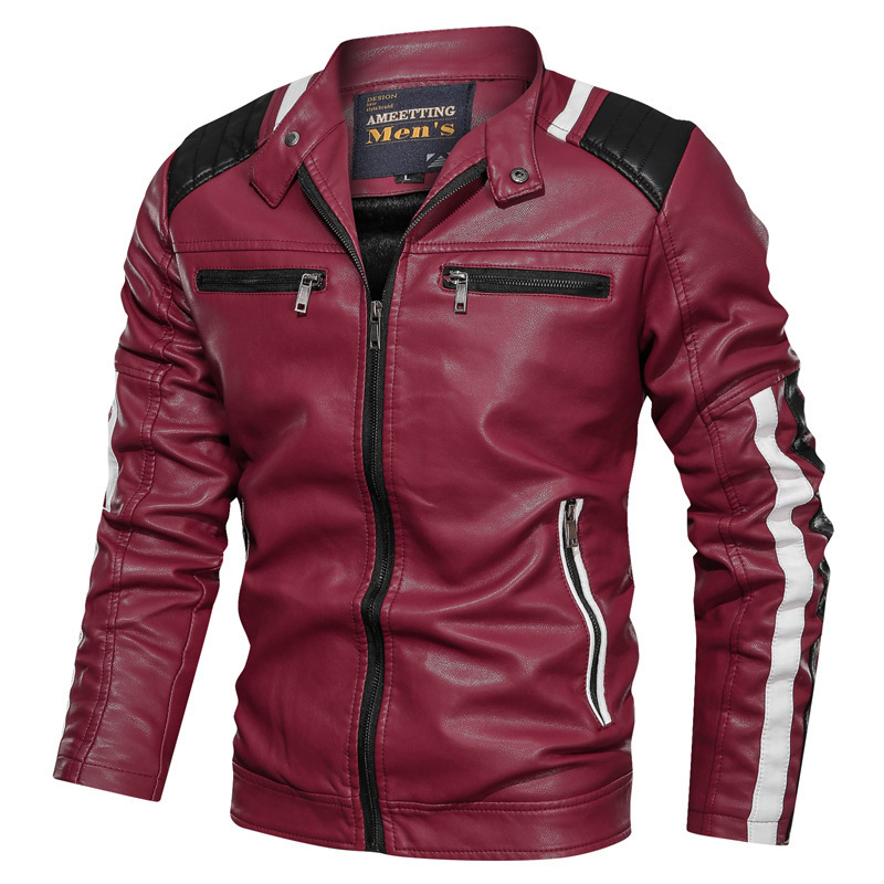 Men's Leather Jackets High Quality Stand Collar Jacket Leather Men Patchwork Motorcycle Winter Coat Mens Biker Jacket 201120
