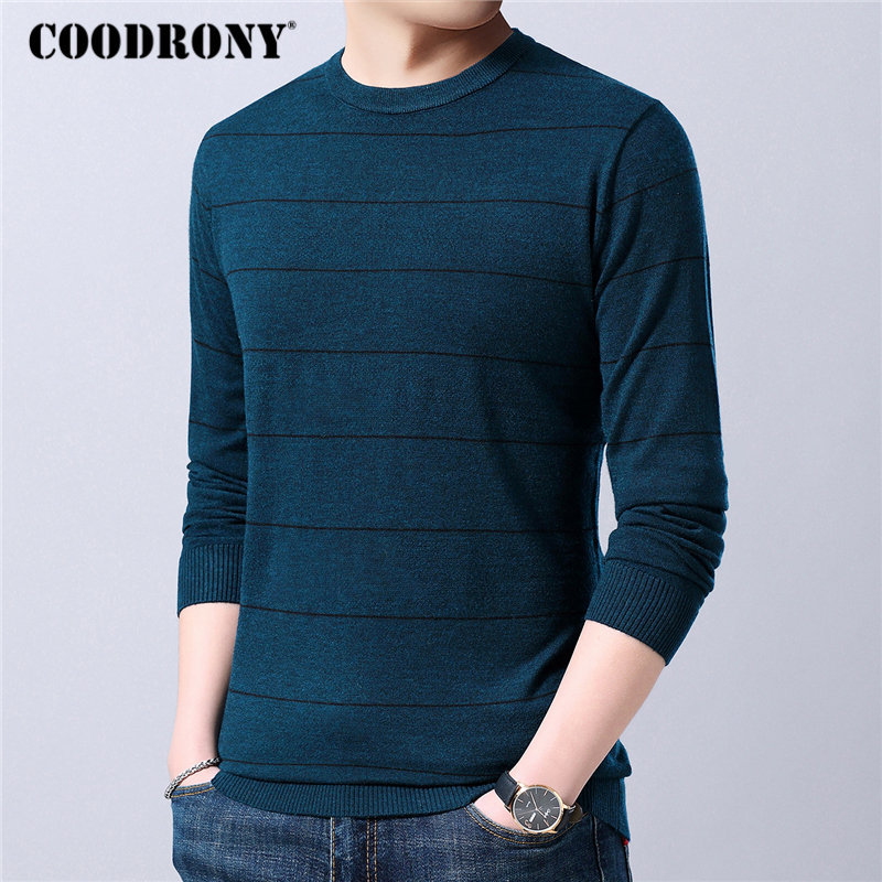 COODRONY Sweater Men Autumn Winter Cashmere Wool Sweaters Casual O-Neck Pullover Men Plus Size Striped Knitwear Pull Homme 91075 201022