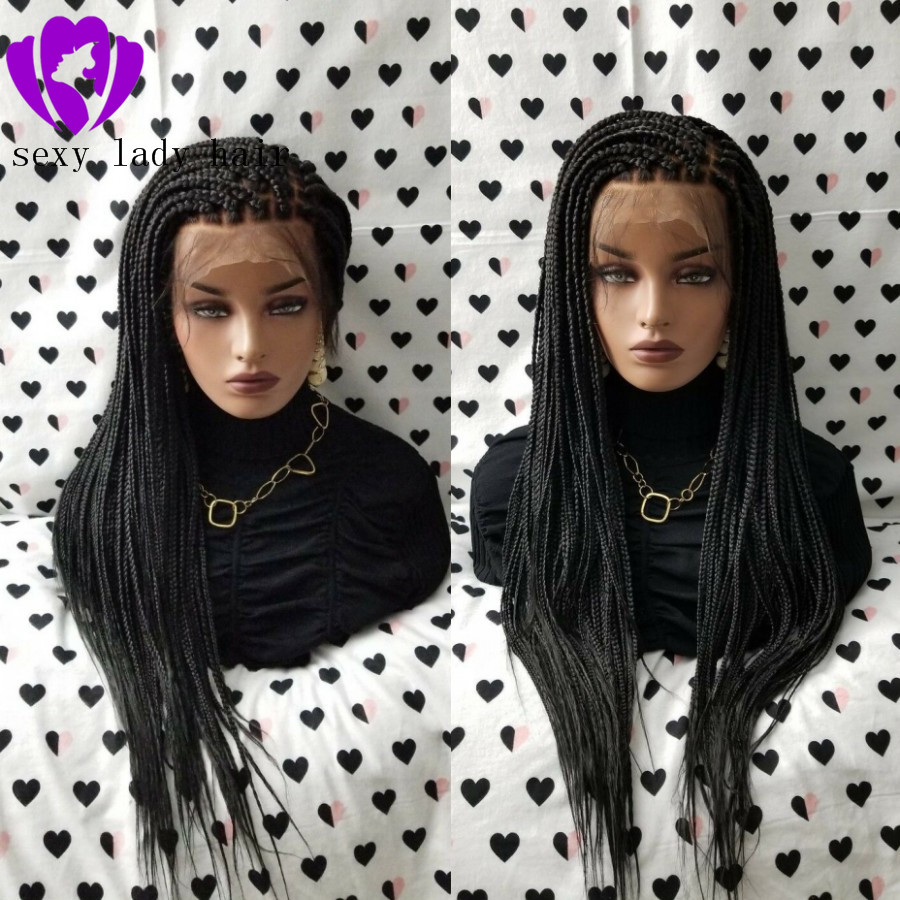 Fully Hand Braided Handmade Braid Wig Lace Front Wigs (box braid) color 1b Black/red/brown for black women