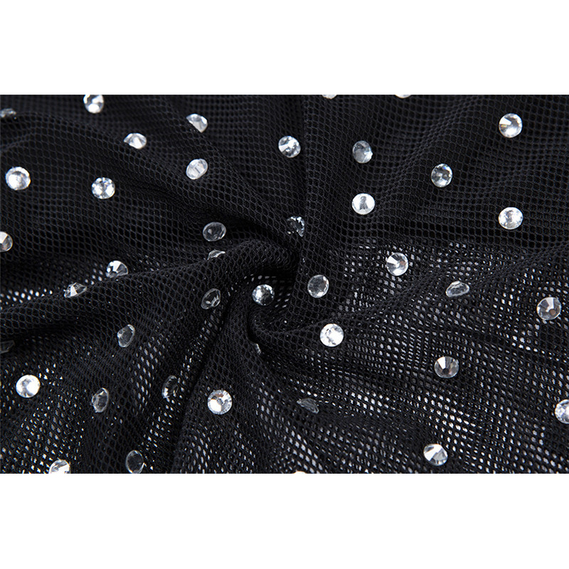 Shiny Rhinestones Black White Two 2 Piece Set Halter Bra Crop Top Sexy See Through Hot Shorts Outfits Summer Beach Matching Sets T200603
