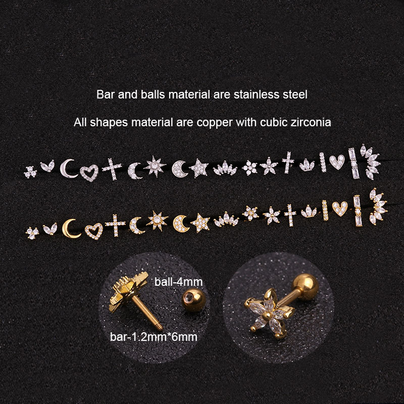 925 Silver Gold Wing Leaf Flower Butterfly Moon Star Stud Earrings Cute Korean Jewelry Huggies Diamond Earring