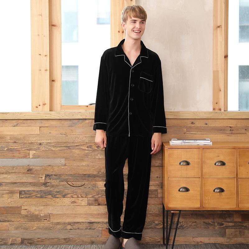 gold velvet pajamas winter men's long sleeve pants two piece set Korean cashmere household clothing manufacturers wholes, Black
gold velvet pajamas winter men's long sleeve pants two piece set Korean cashmere household clothing manufacturers wholes, Black