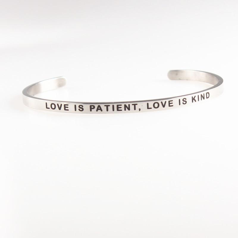 Stainless Steel Bangle Engraved LOVE IS PATIENT,LOVE IS KIND Inspirational Quote Cuff Mantra Bracelet1
Stainless Steel Bangle Engraved LOVE IS PATIENT,LOVE IS KIND Inspirational Quote Cuff Mantra Bracelet1