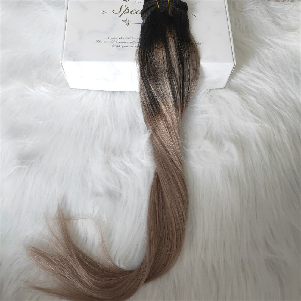Balayage Clip In Hair Extensions Natural Black Color Fading To Ash Blonde Ombre Double Weft Extension 120G