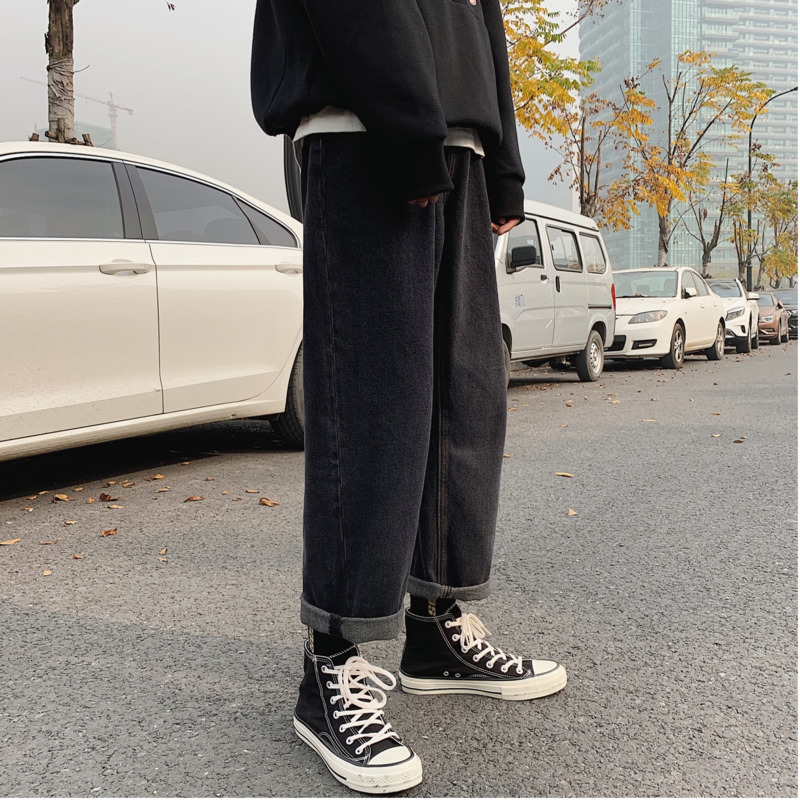 Spring Autumn Recommended Black Jeans Men Casual Jeans Simple Loose Straight Trousers Male Blue Pants M 2XL 201111