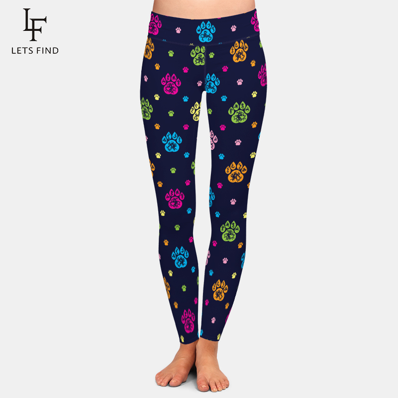 LETSFIND New Arrival Cute Cartoon Dog Paw Print Women Leggings Fashion High Waist Plus Size Soft Comfortable Fitness Leggings 201203