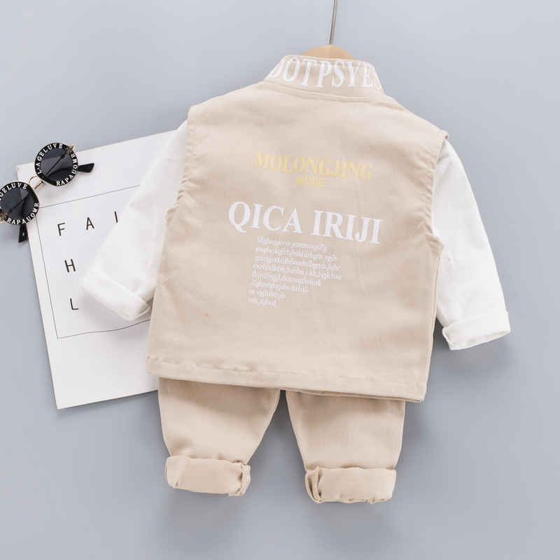 2020 Autumn Children Suit Handsome Baby Clothes Set Fashion Tooling Vest Long Sleeve Sweater Pants Three-Piece Suit Kid ClothingX1019