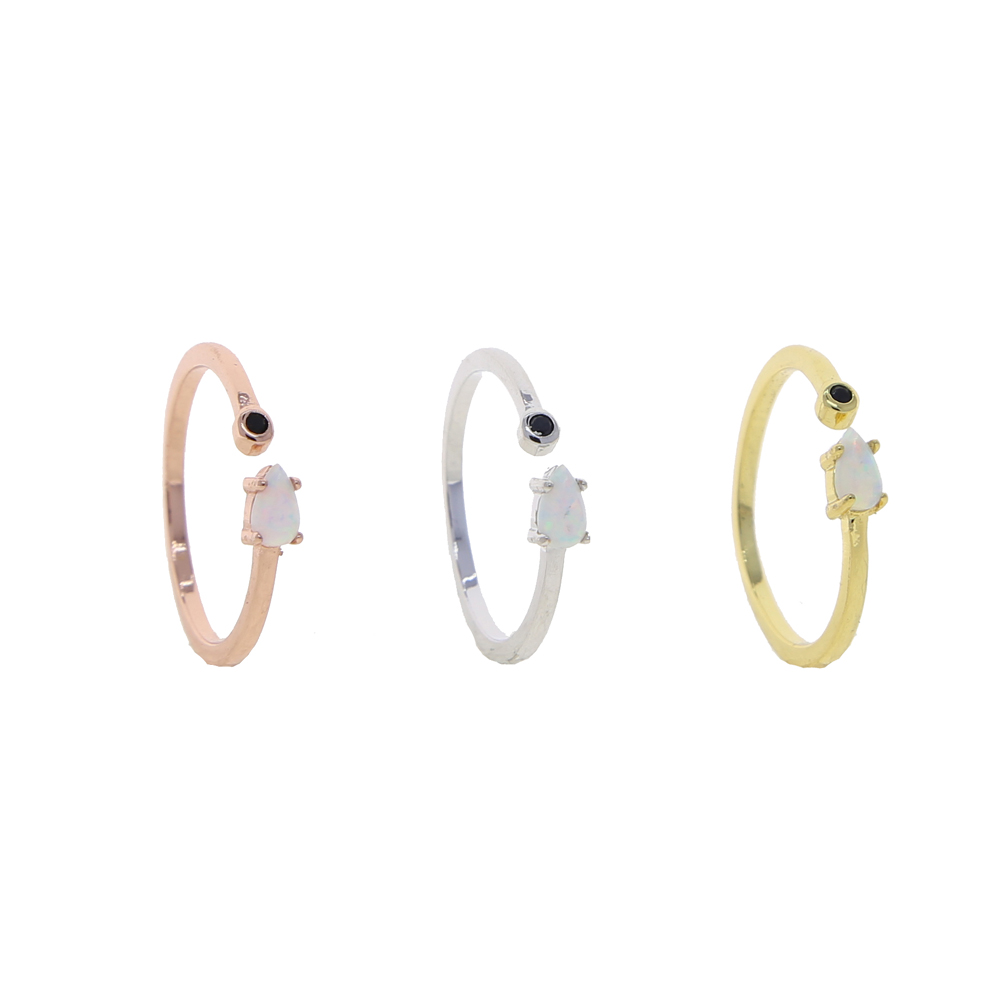 2024 Gold Color Tear Drop White Fire Opal Cz Open Finger Ring Minimal Delicate Fashion Elegant Girl Women Small Tiny Adjusted Rings