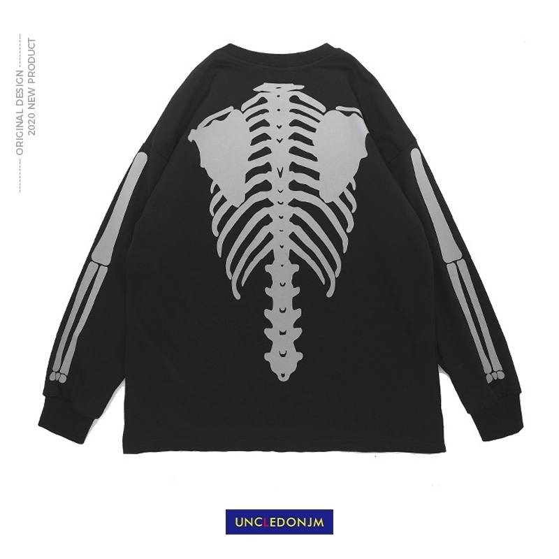 UNCLEDONJM Skeleton long sleeve t-shirt Men's High Street Hip-hop Rap Loose Tie dyed Tops Tee LY-G7 201202