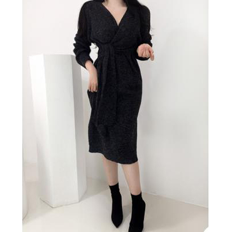 WAVSIYIER woman warm pollover winter autumn sweater dress women belt jumper dresses korean style casual thick knitted 201029