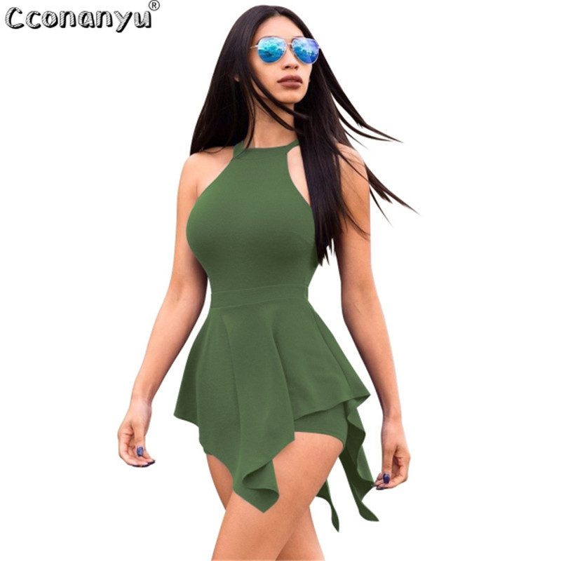Casual Playsuit Summer women Beach Jumpsuit skinny sexy Ruffles Elegant Slim Women Clothes White Black Sexy Short Pants T200113