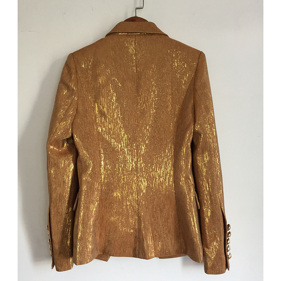 PYJTRL Women Fashion Gold Suit Coat Double-breasted Slim Fit Blazer Femme 201114